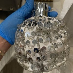 Vintage hand beaded silver purse